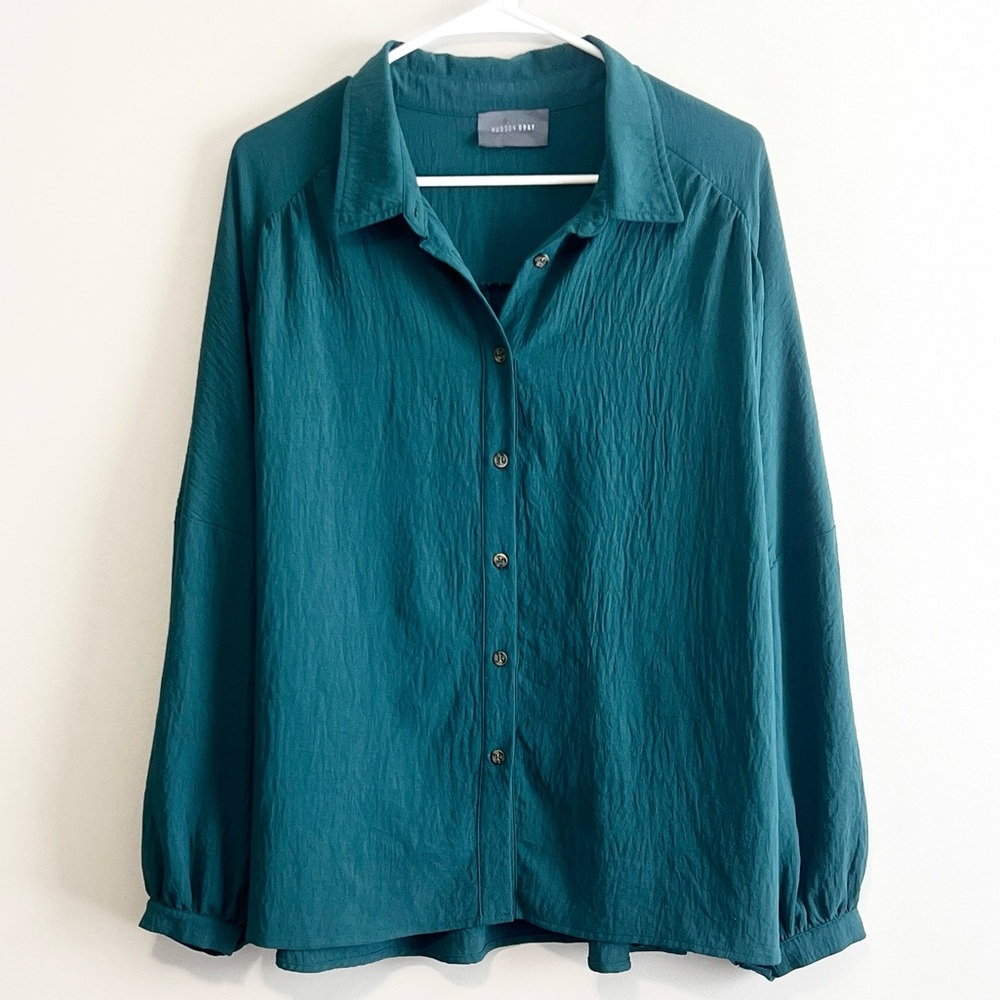 Hudson Gray Crinkle Texture Oversized Button Down Blouse
